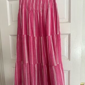 Marine Layer Hot Pink and White Striped Tiered Maxi Skirt